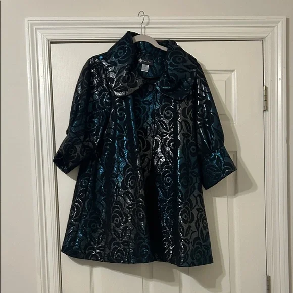 INC International Concepts Shimmering Black and Teal Jacket - Picture 1 of 4